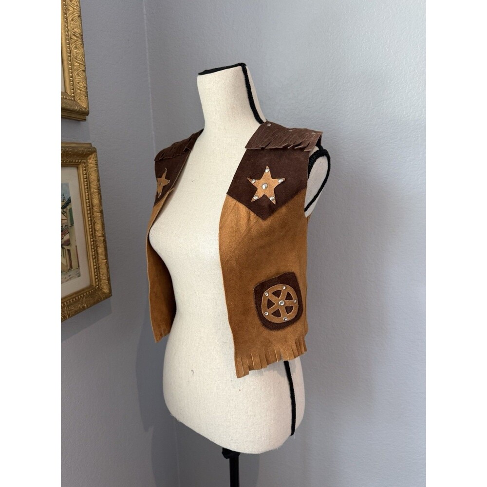 Vintage Pony Ranch Suede Leather Western Vest Womens XS Cowgirl Fringe Boho